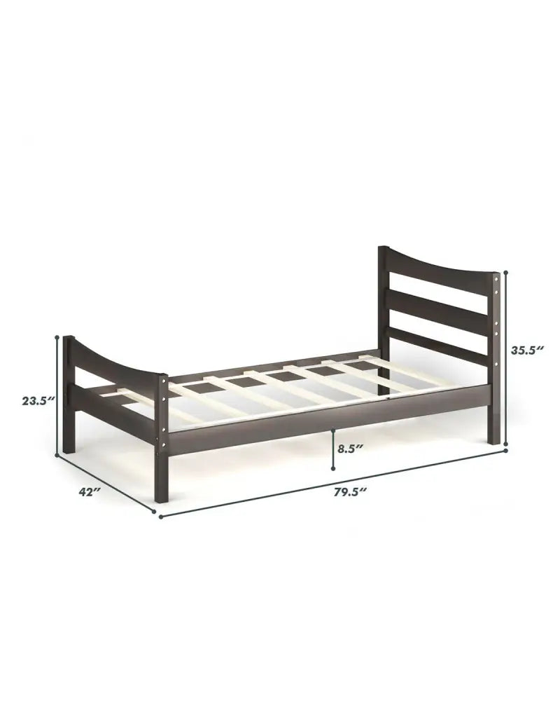 Twin Size Platform Bed Frame Foundation Slat Support -Dark Brown - Dark Brown - Simple Bed Frame
