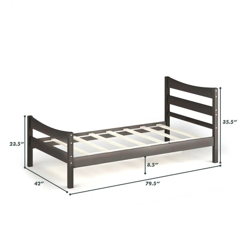 Twin Size Platform Bed Frame Foundation Slat Support -Dark Brown - Dark Brown - Simple Bed Frame