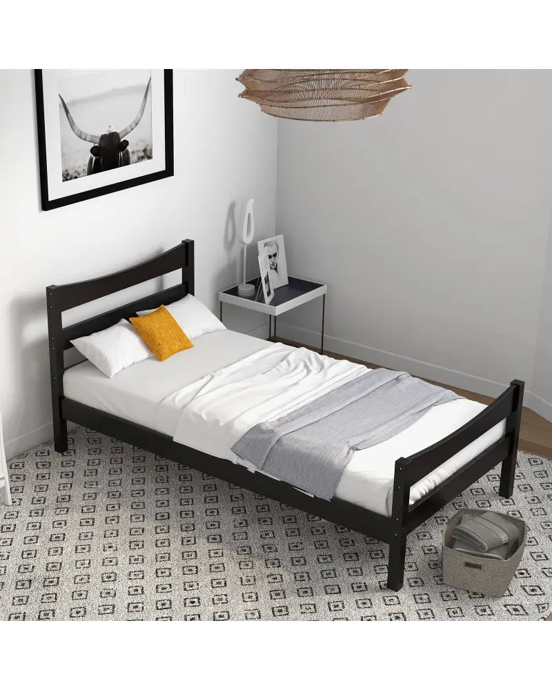 Twin Size Platform Bed Frame Foundation Slat Support -Dark Brown - Dark Brown - Simple Bed Frame