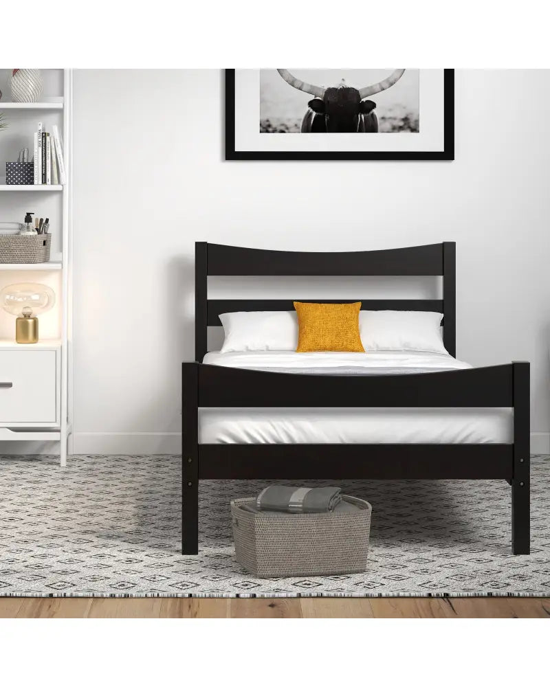 Twin Size Platform Bed Frame Foundation Slat Support -Dark Brown - Dark Brown - Simple Bed Frame
