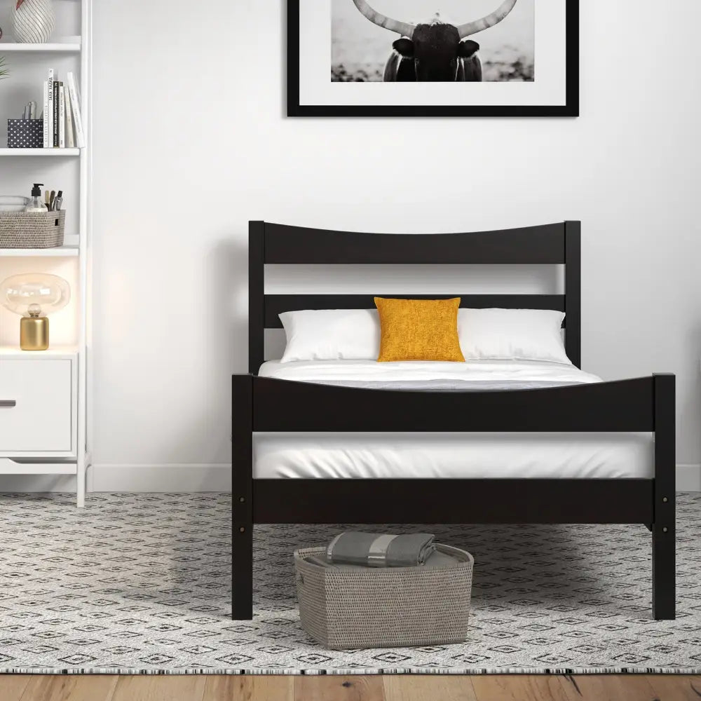 Twin Size Platform Bed Frame Foundation Slat Support -Dark Brown - Dark Brown - Simple Bed Frame