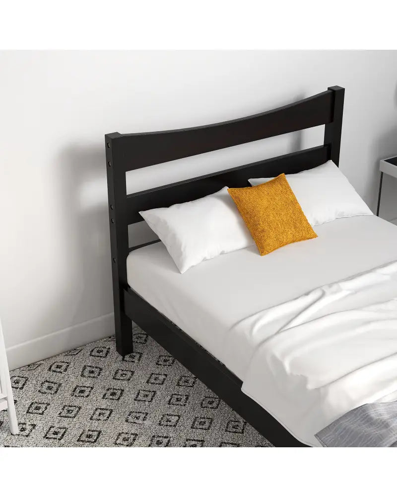 Twin Size Platform Bed Frame Foundation Slat Support -Dark Brown - Dark Brown - Simple Bed Frame