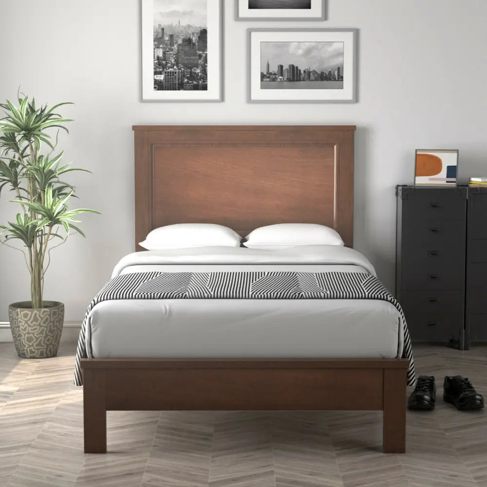 Twin Size Platform Bed Frame with Rubber Wood Leg-Walnut - Walnut - Simple Bed Frame