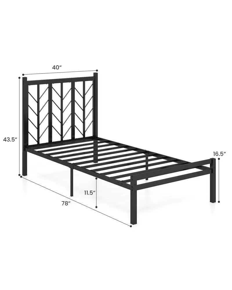 Twin Size Platform Bed with Headboard and Metal Frame-Twin Size - Black - Simple Bed Frame