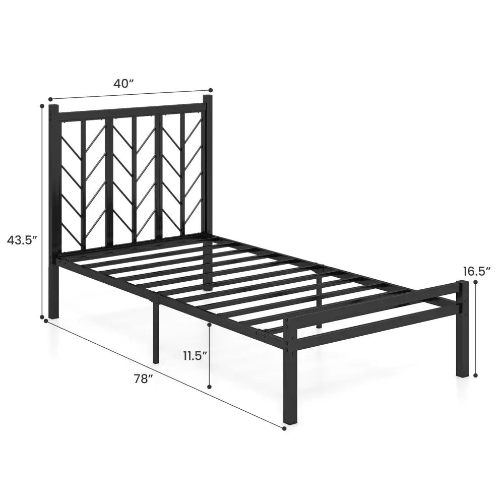 Twin Size Platform Bed with Headboard and Metal Frame-Twin Size - Black - Simple Bed Frame