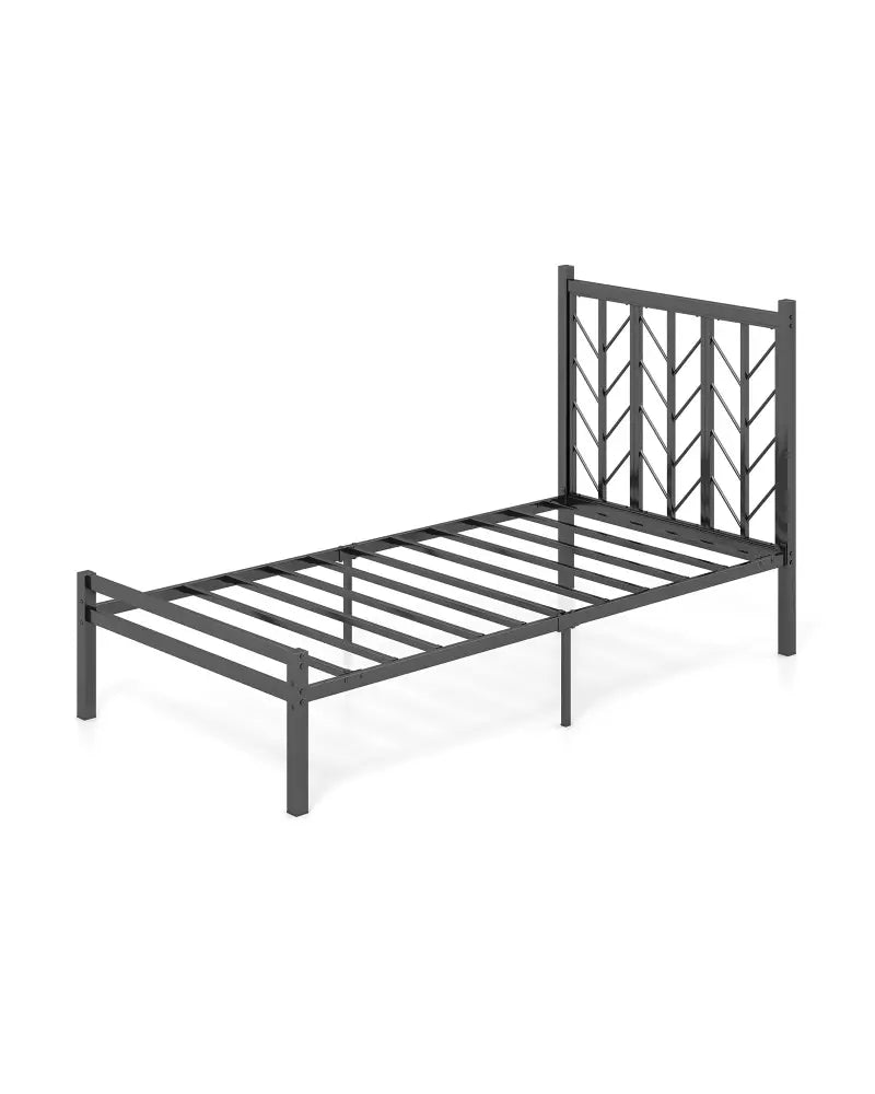 Twin Size Platform Bed with Headboard and Metal Frame-Twin Size - Black - Simple Bed Frame
