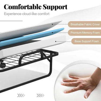 Twin Size Rollaway Guest Folding Bed with Mattress Sturdy Heavy Duty Frame - Black - Folding Beds