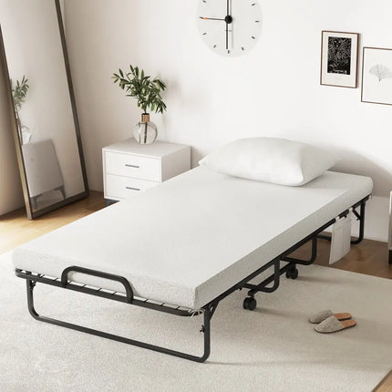 Twin Size Rollaway Guest Folding Bed with Mattress Sturdy Heavy Duty Frame - Black - Folding Beds