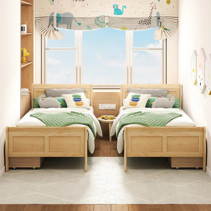 Twin Size Sleigh Bed with 2 Storage Drawers Wood Platform Bed Frame-Natural - Natural - Simple Bed Frame