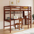 Twin Size Solid Wood Slatted Loft Bed Frame with Safety Guardrail for Kid-Brown - Brown - Bunk Bed Frame