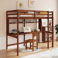 Twin Size Solid Wood Slatted Loft Bed Frame with Safety Guardrail for Kid-Brown - Brown - Bunk Bed Frame