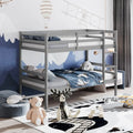 Twin Size Sturdy Wooden Bunk Beds with Ladder and Safety Rail-Gray - Gray - Bunk Bed Frame
