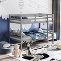 Twin Size Sturdy Wooden Bunk Beds with Ladder and Safety Rail-Gray - Gray - Bunk Bed Frame
