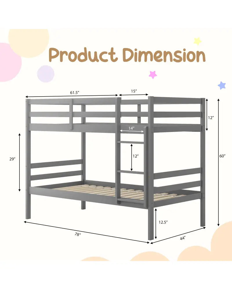 Twin Size Sturdy Wooden Bunk Beds with Ladder and Safety Rail-Gray - Gray - Bunk Bed Frame