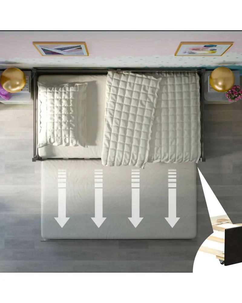Twin Size Trundle Platform Bed Frame with Wooden Slat Support-Dark Brown - Dark Brown - Trundle Bed Frame
