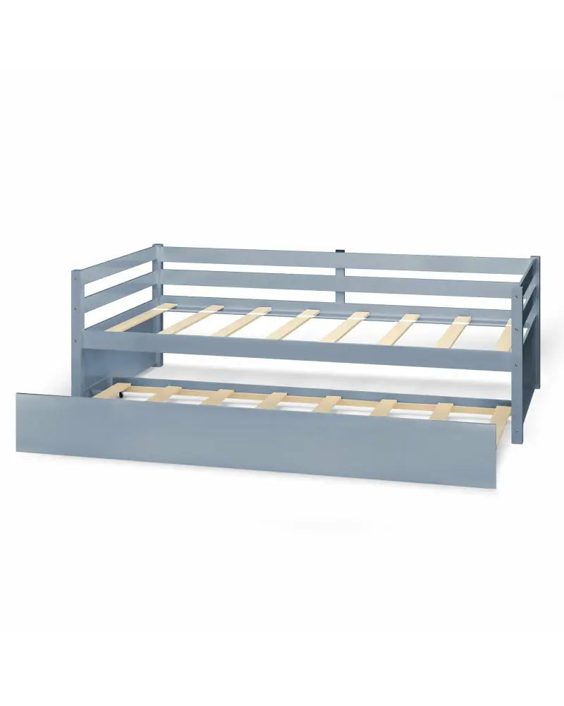 Twin Size Trundle Platform Bed Frame with Wooden Slat Support-Gray - Gray - Trundle Bed Frame