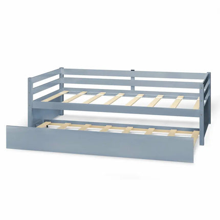 Twin Size Trundle Platform Bed Frame with Wooden Slat Support-Gray - Gray - Trundle Bed Frame