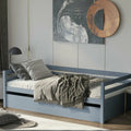 Twin Size Trundle Platform Bed Frame with Wooden Slat Support-Gray - Gray - Trundle Bed Frame