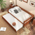 Twin Size Trundle Platform Bed Frame with Wooden Slat Support-Walnut - Walnut - Trundle Bed Frame
