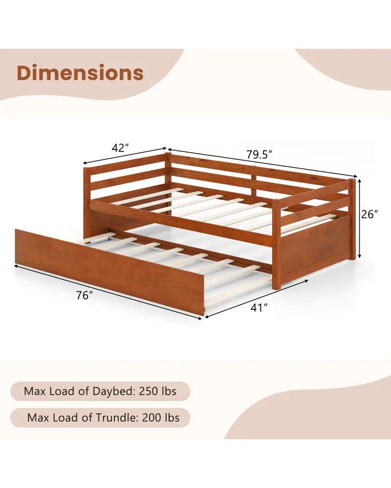 Twin Size Trundle Platform Bed Frame with Wooden Slat Support-Walnut - Walnut - Trundle Bed Frame