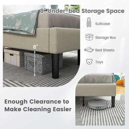 Twin Size Upholstered Platform Bed with Button Tufted Headboard-Beige - Beige - Simple Bed Frame