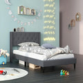 Twin Size Upholstered Platform Bed with Button Tufted Wingback Headboard-Gray - Gray - Simple Bed Frame