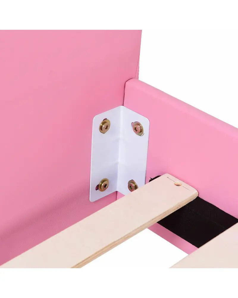 Twin Size Upholstered Platform Toddler Bed with Wood Support - Pink - Toddler Beds