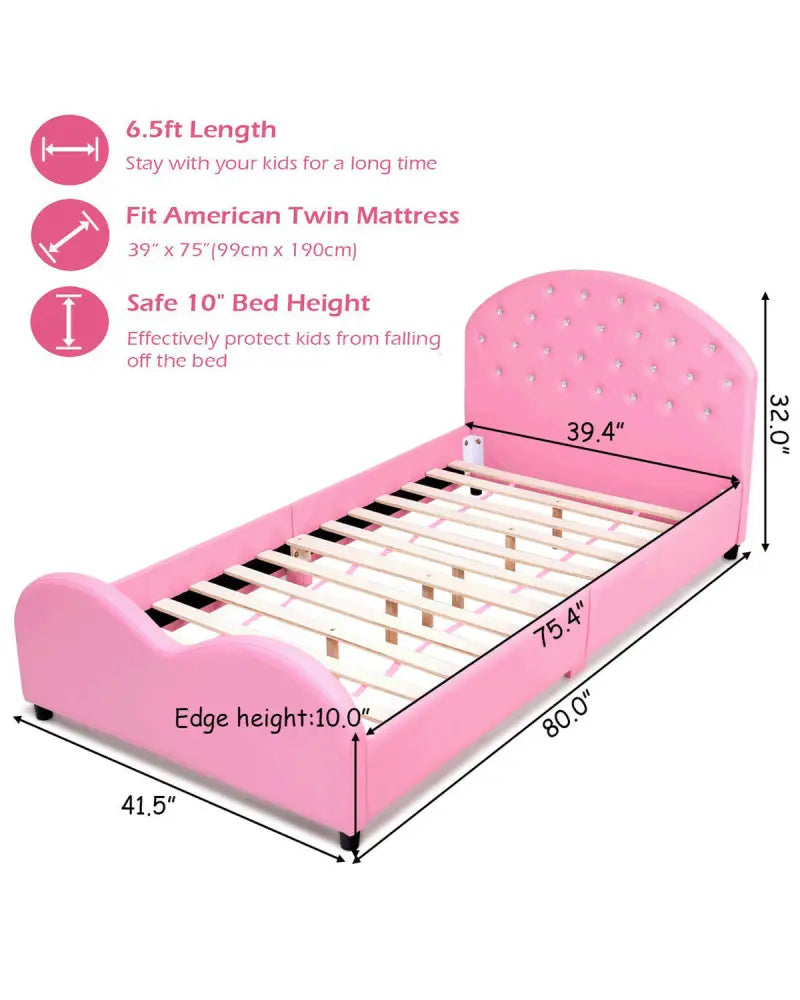 Twin Size Upholstered Platform Toddler Bed with Wood Support - Pink - Toddler Beds