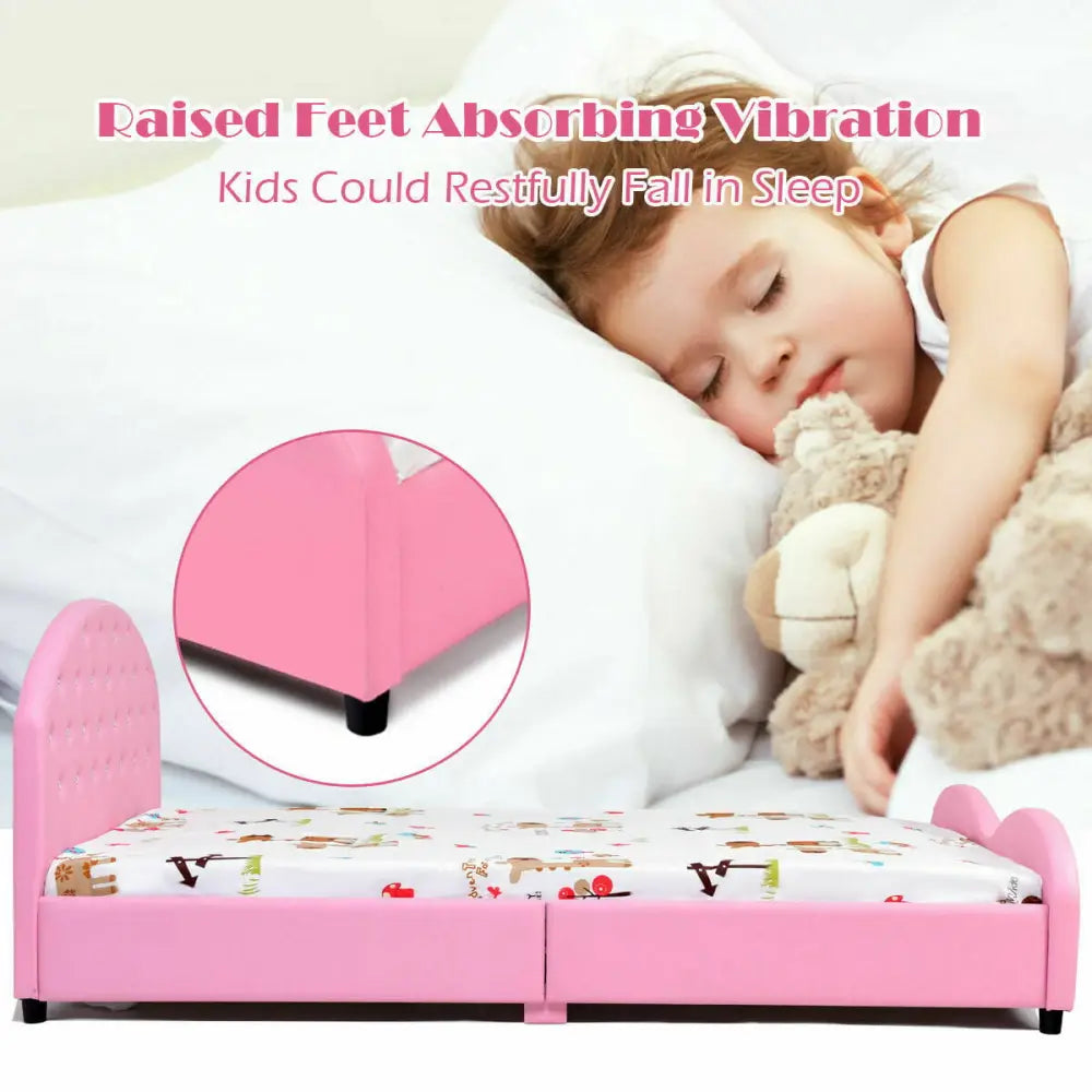 Twin Size Upholstered Platform Toddler Bed with Wood Support - Pink - Toddler Beds