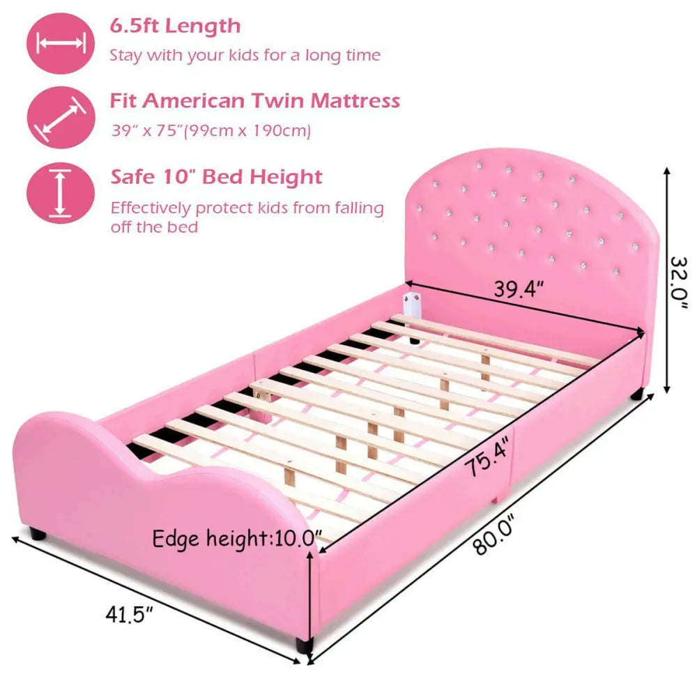 Twin Size Upholstered Platform Toddler Bed with Wood Support - Pink - Toddler Beds