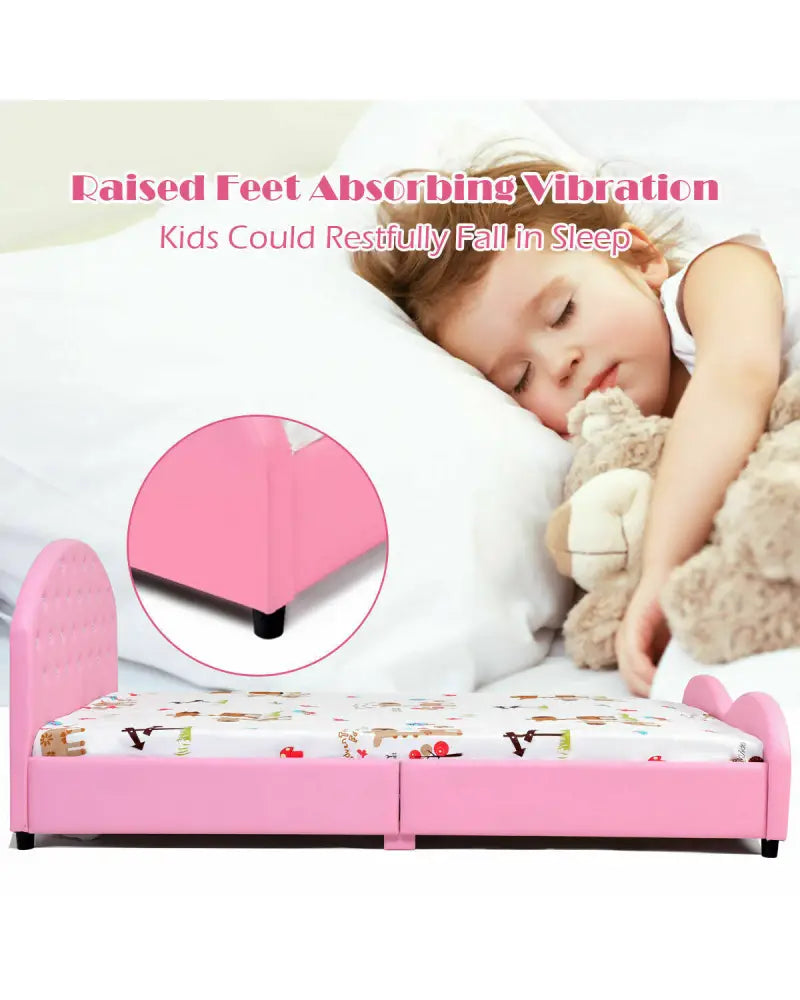 Twin Size Upholstered Platform Toddler Bed with Wood Support - Pink - Toddler Beds