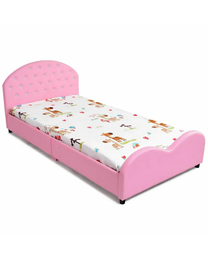 Twin Size Upholstered Platform Toddler Bed with Wood Support - Pink - Toddler Beds