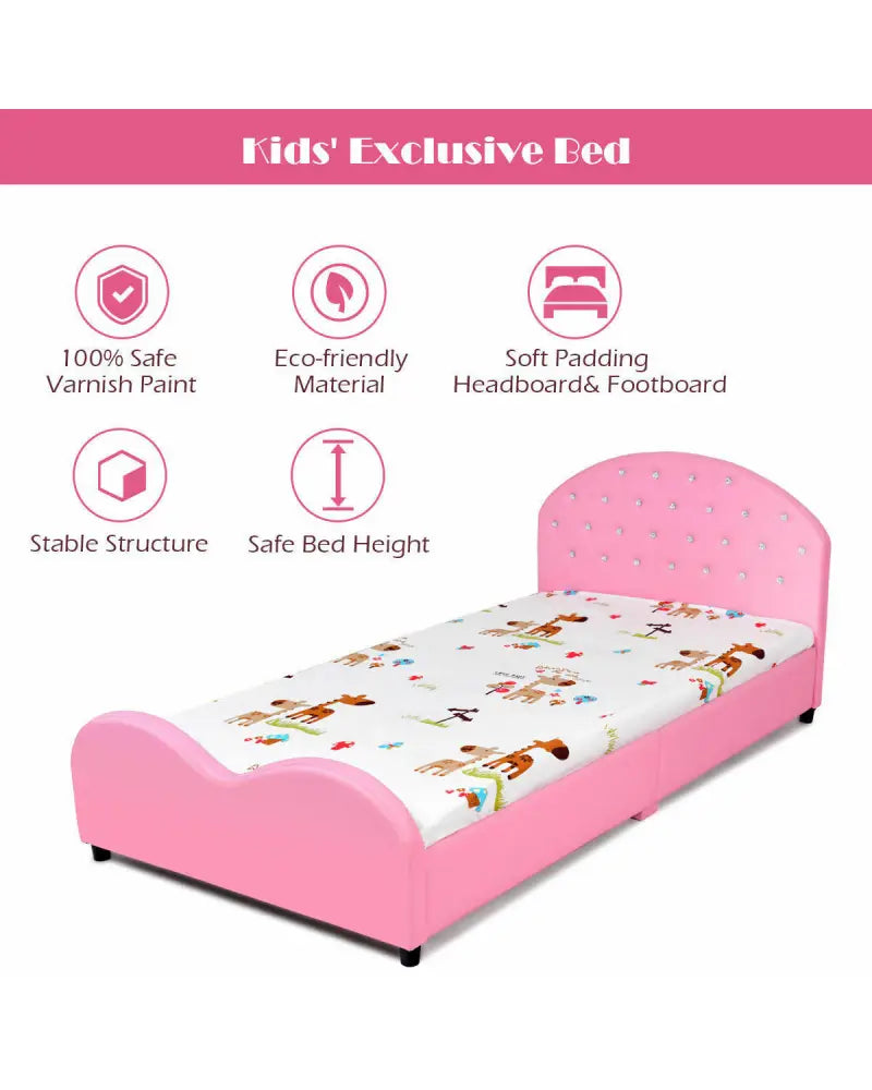 Twin Size Upholstered Platform Toddler Bed with Wood Support - Pink - Toddler Beds