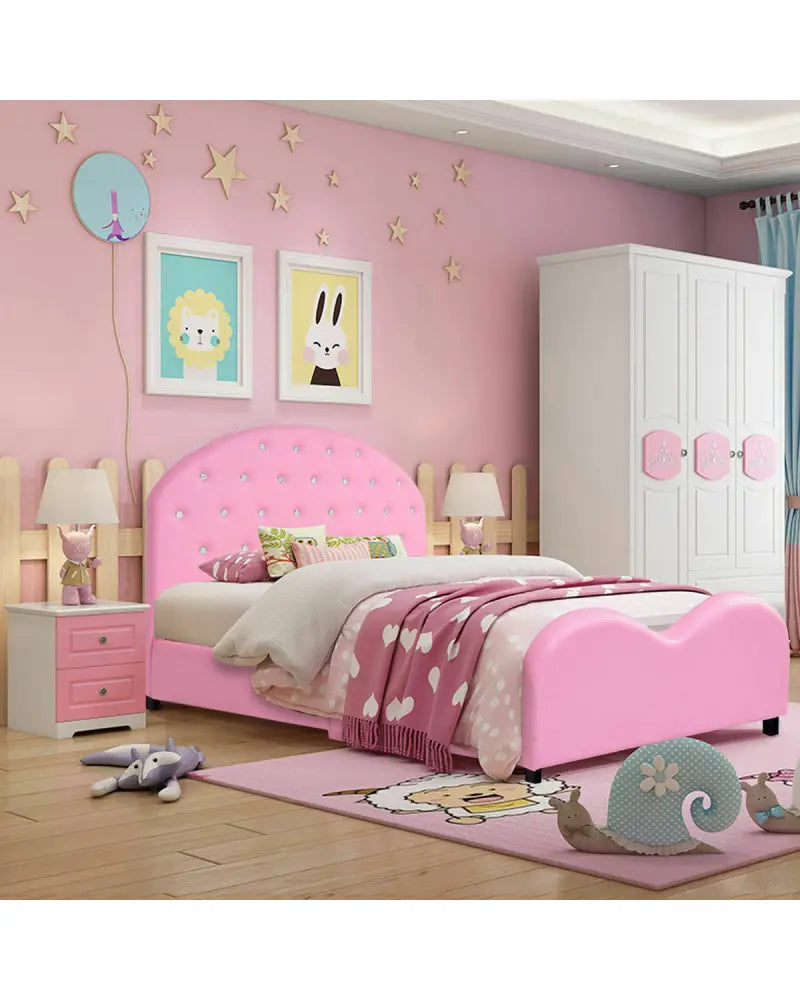 Twin Size Upholstered Platform Toddler Bed with Wood Support - Pink - Toddler Beds