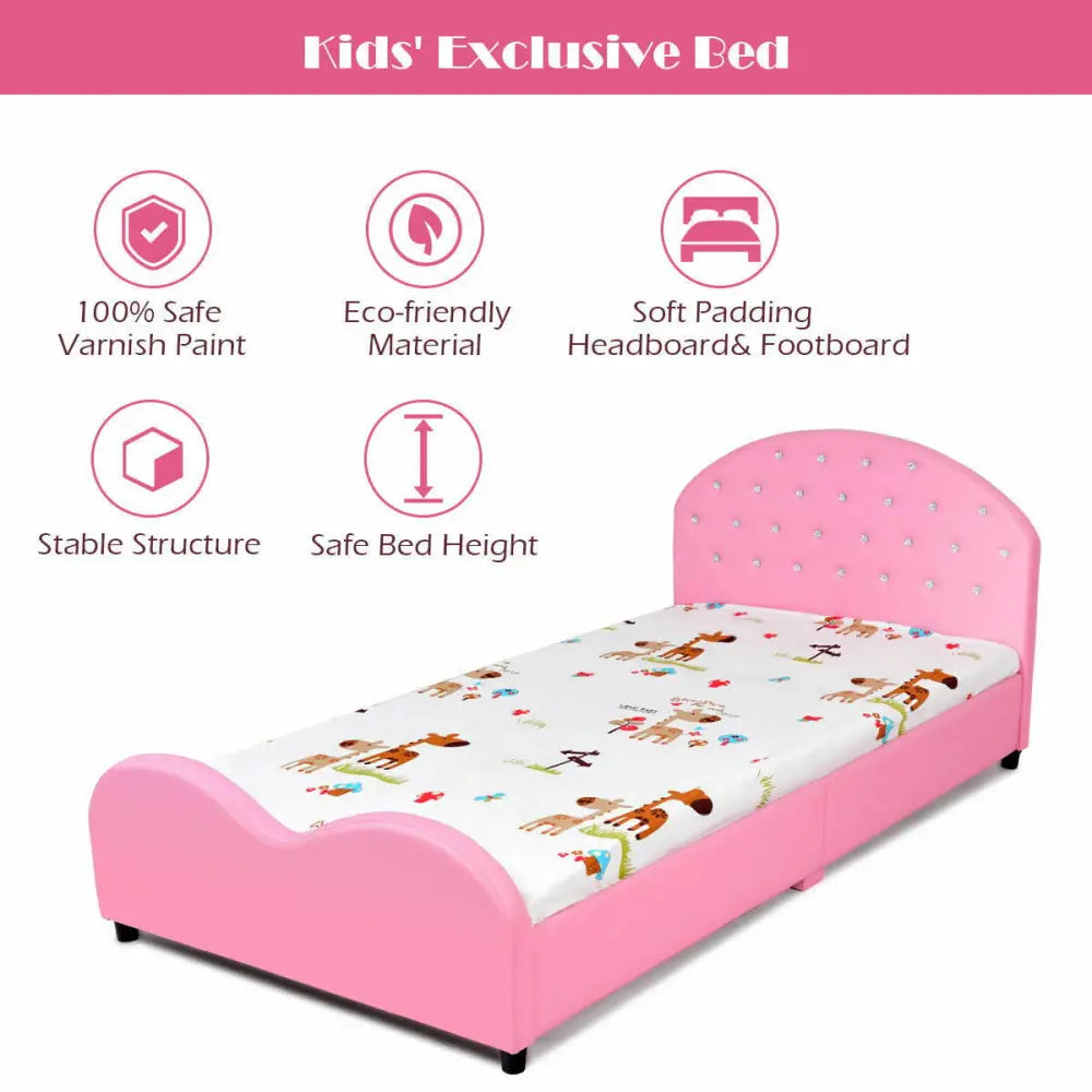 Twin Size Upholstered Platform Toddler Bed with Wood Support - Pink - Toddler Beds