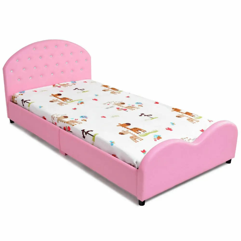 Twin Size Upholstered Platform Toddler Bed with Wood Support - Pink - Toddler Beds