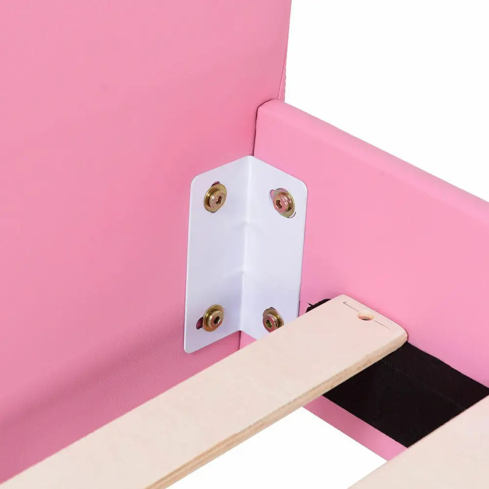 Twin Size Upholstered Platform Toddler Bed with Wood Support - Pink - Toddler Beds