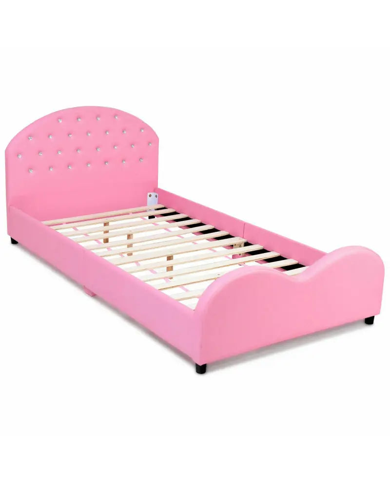 Twin Size Upholstered Platform Toddler Bed with Wood Support - Pink - Toddler Beds