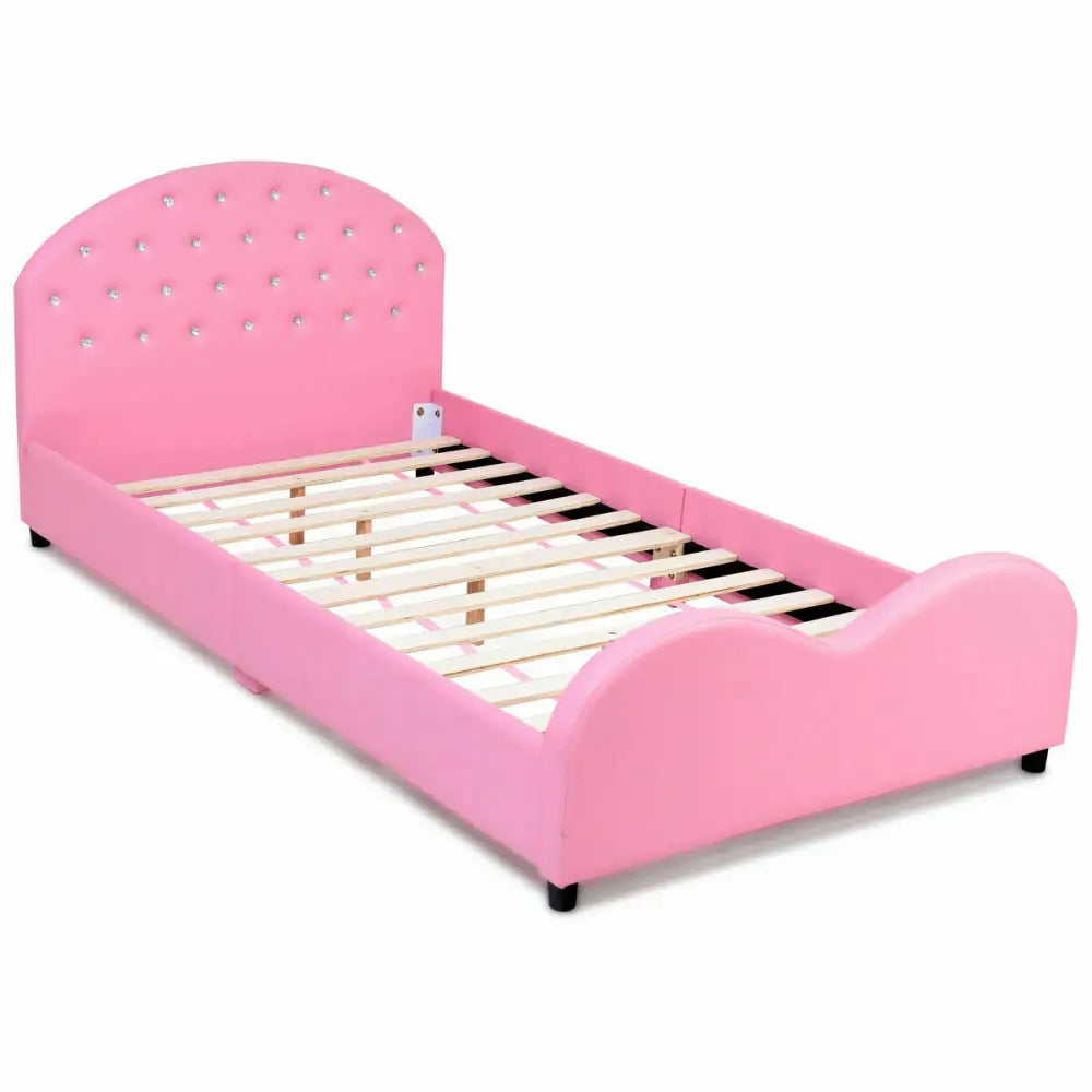 Twin Size Upholstered Platform Toddler Bed with Wood Support - Pink - Toddler Beds