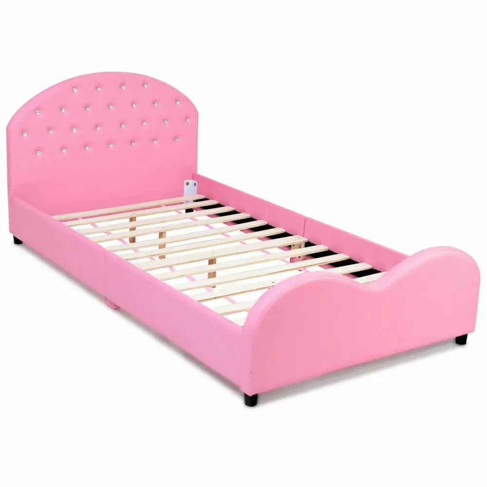 Twin Size Upholstered Platform Toddler Bed with Wood Support - Pink - Toddler Beds