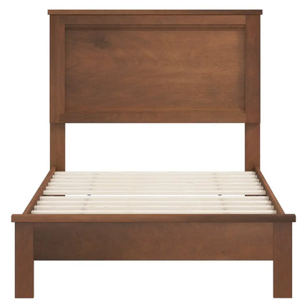Twin Size Wooden Bed Frame with Headboard and Slat Support-Walnut - Walnut - Simple Bed Frame