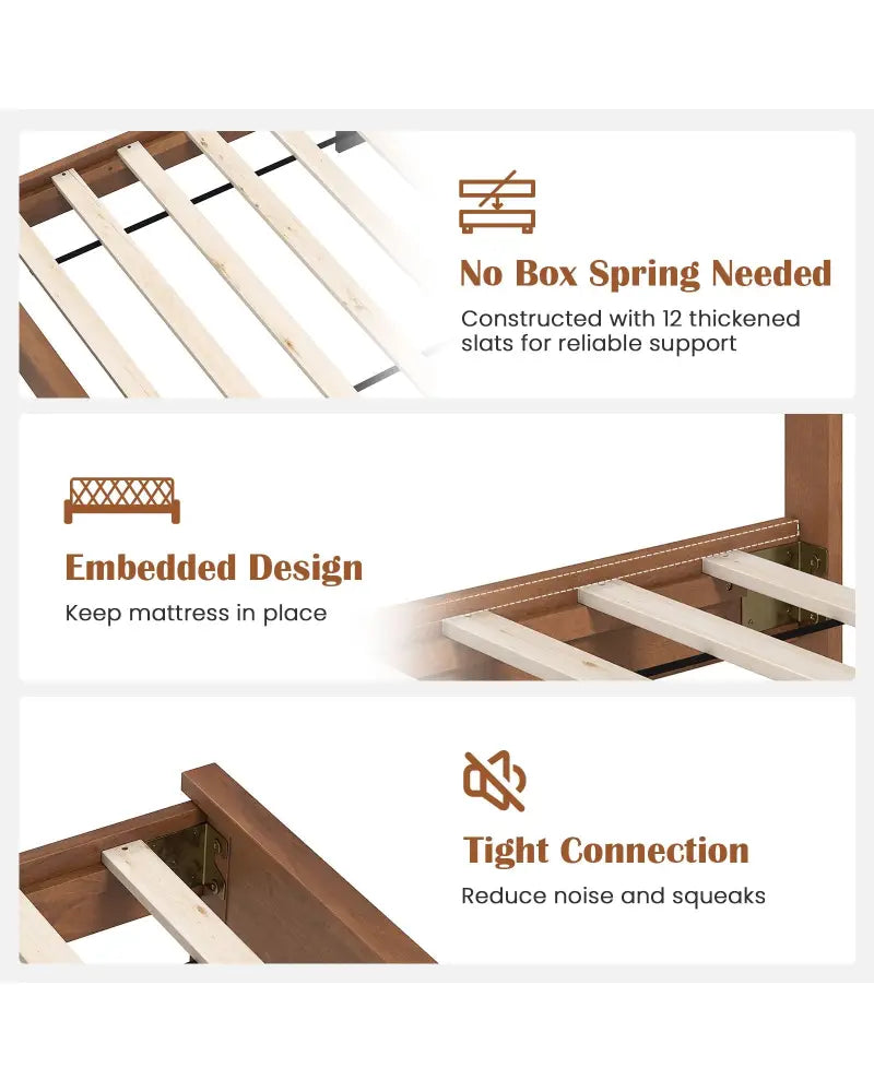 Twin Size Wooden Bed Frame with Headboard and Slat Support-Walnut - Walnut - Simple Bed Frame