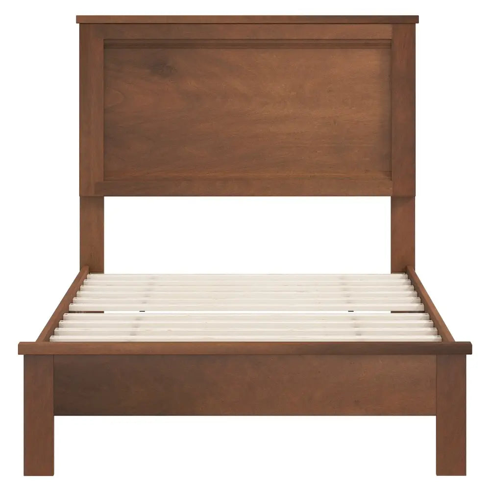 Twin Size Wooden Bed Frame with Headboard and Slat Support-Walnut - Walnut - Simple Bed Frame