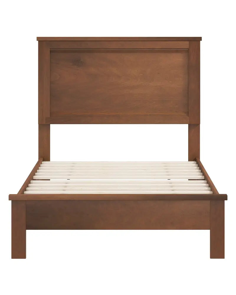 Twin Size Wooden Bed Frame with Headboard and Slat Support-Walnut - Walnut - Simple Bed Frame