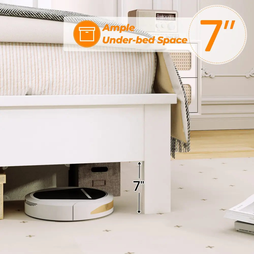 Twin Size Wooden Bed Frame with Headboard and Slat Support-White - White - Simple Bed Frame