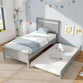 Twin Size Wooden Bed Frame with Trundle for Teens and Adults-Gray - Gray - Trundle Bed Frame