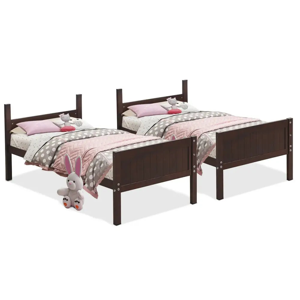 Twin Size Wooden Bunk Beds Convertible 2 Individual Beds-Brown - Brown - Bunk Bed Frame