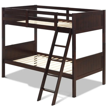 Twin Size Wooden Bunk Beds Convertible 2 Individual Beds-Brown - Brown - Bunk Bed Frame