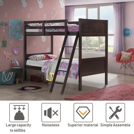 Twin Size Wooden Bunk Beds Convertible 2 Individual Beds-Brown - Brown - Bunk Bed Frame