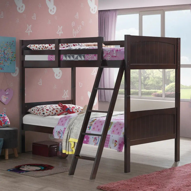 Twin Size Wooden Bunk Beds Convertible 2 Individual Beds-Brown - Brown - Bunk Bed Frame